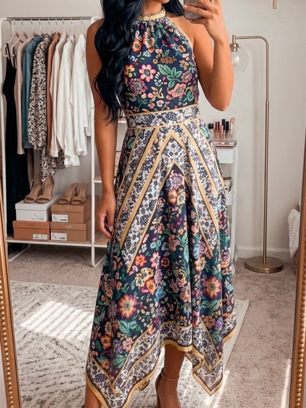 Eliza J Halter Floral Handkerchief Maxi Dress in US 12